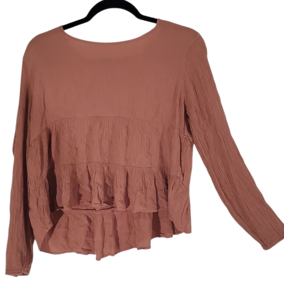 🚫Hippie Rose Blouse Shirt Women's Size Large Pink Long Sleeve Peassnt Boho - Picture 1 of 5